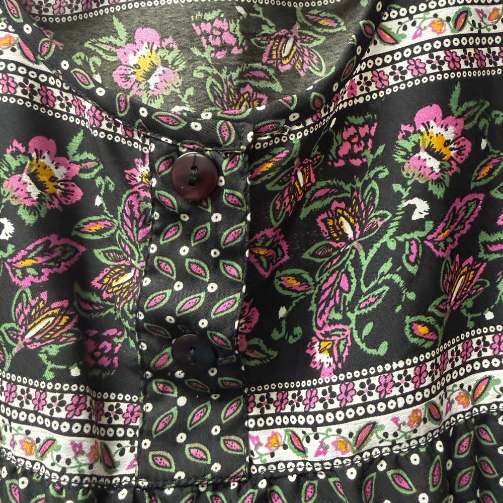 Hannah Boho Floral Paisley Blouse L Black Pink 3/4 Sleeve Top - Picture 3 of 9
